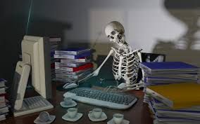 workaholic, burn, out, office, computer, bone, skeleton