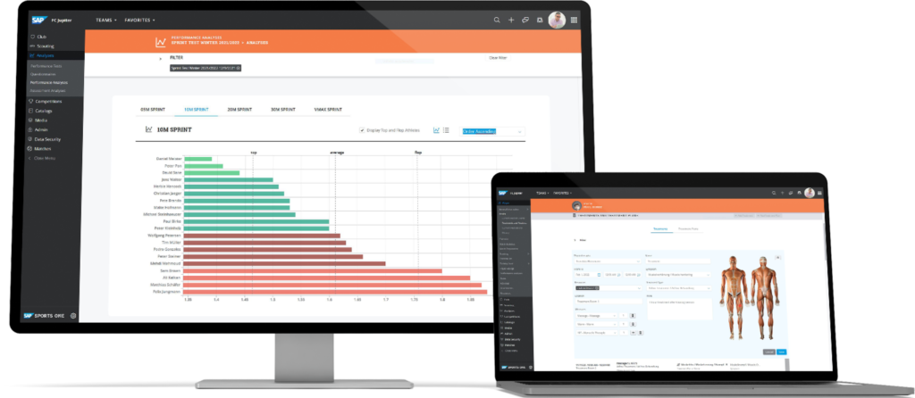 SAP Sport One application on computer, and tablet.