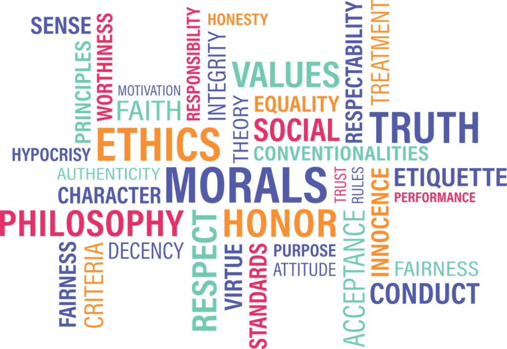 list of values with a link to the word ethics