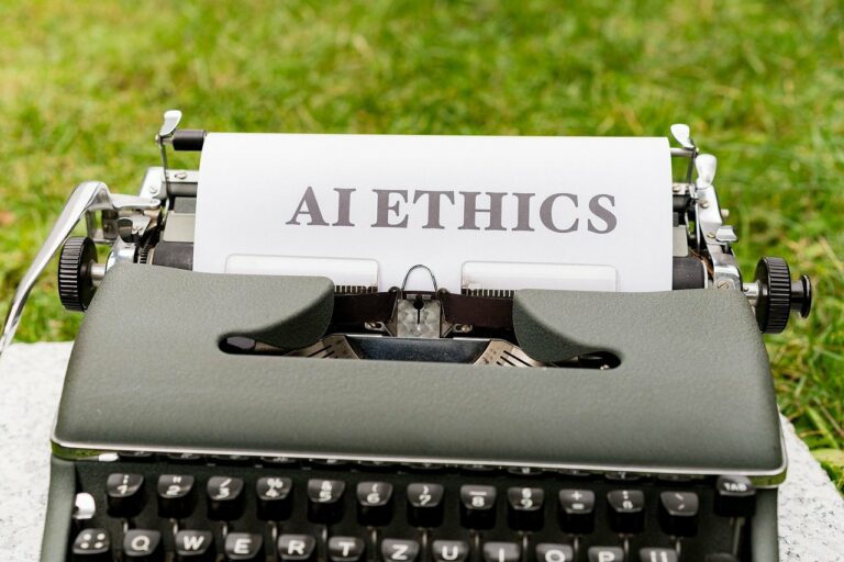A typewriter with an AI ethics sheet