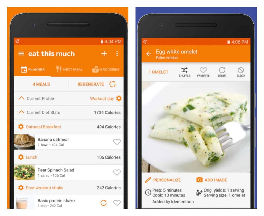 screenshot of EatThisMuch mobile apps