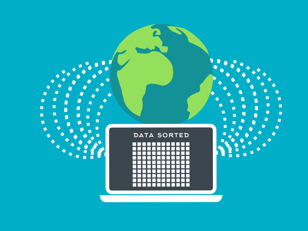 laptop with in screen data sorted connected to the world by internet